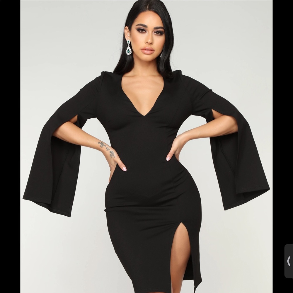 Black slit dinner dress